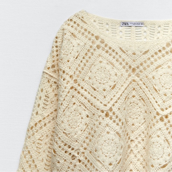 Zara Ecru Crocheted Knit Cropped Sweater - Picture 11 of 12